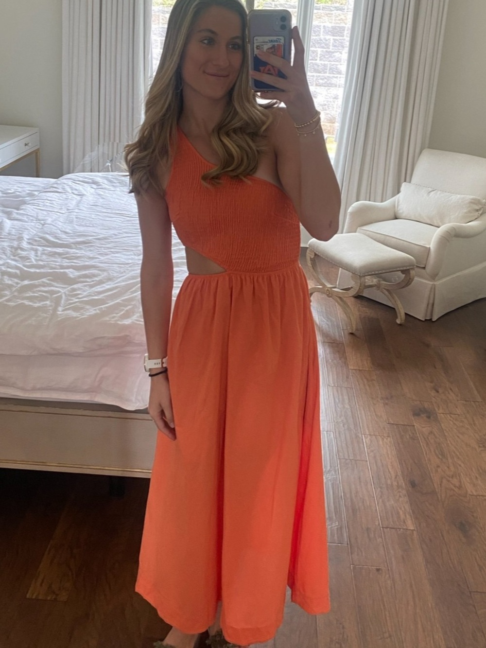 One-Shoulder Orange Cutout Maxi Dress
